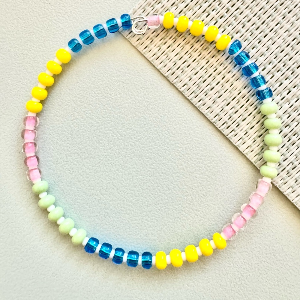 Handmade Memory Wire with Dopamine Color Seed Beads Easy On Bracelet